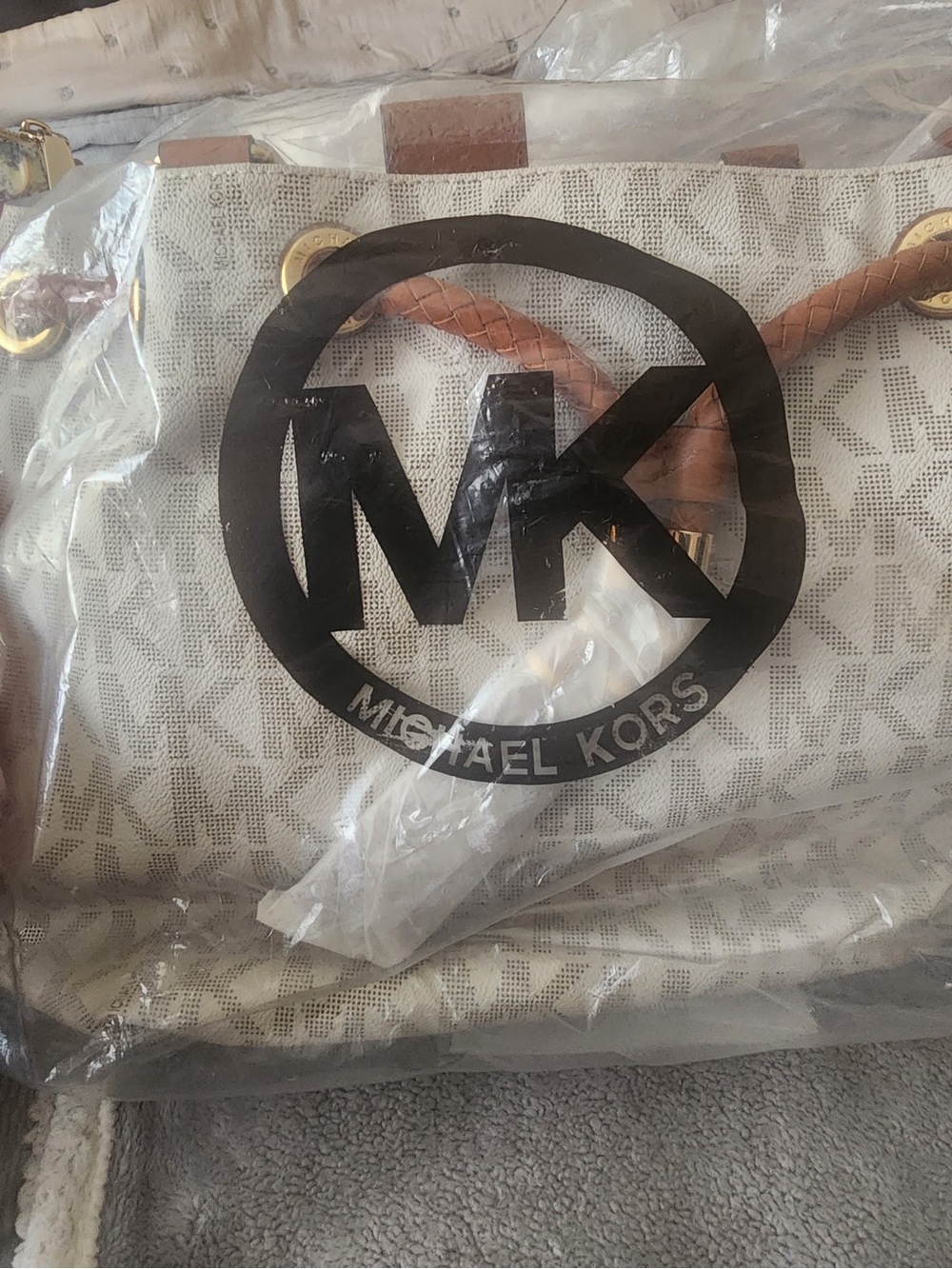 Michael Kors Men's Monogram Messenger Bag in Beige and Brown